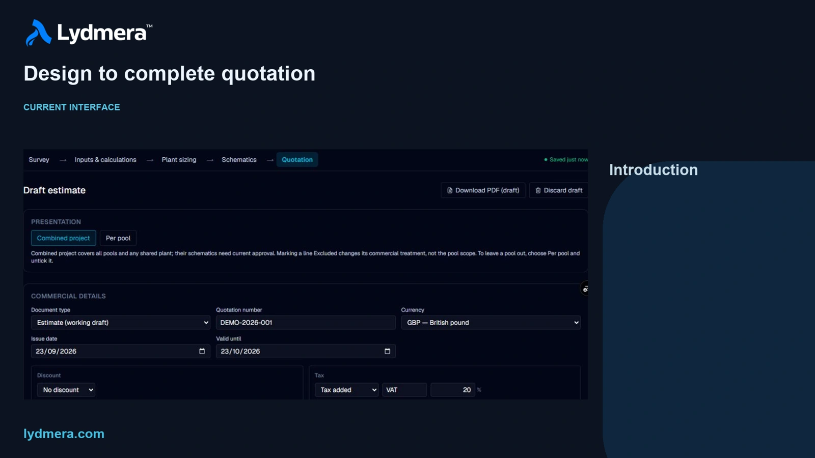 Estimate and quotation preparation in Lydmera